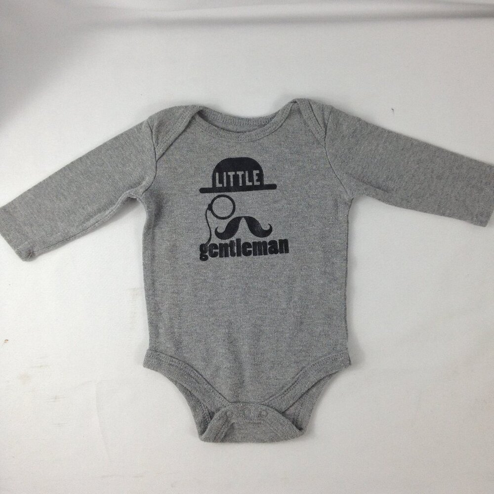 Garanimals Boys Infant Gray One Piece Long Sleeve Little Gentleman Sz 3M